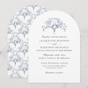 Eenvoudig Elegant Navy Blauwe Witte Franse Toile D Kaart