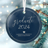 Eenvoudig Elegant Navy Blue 2024 Afstuderen Afstud Glas Ornament