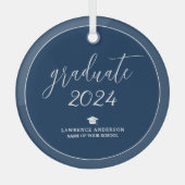 Eenvoudig Elegant Navy Blue 2024 Afstuderen Afstud Glas Ornament (Voorkant)