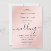 Eenvoudig Elegant Navy Blue en Blush Modern Script Kaart (Voorkant)