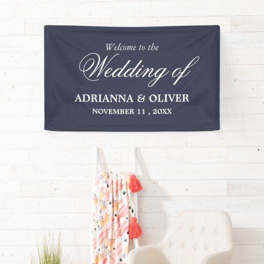 Eenvoudig Elegant Navy Blue Welcome Weddenschap Spandoek (Insitu)