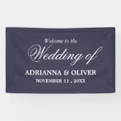 Eenvoudig Elegant Navy Blue Welcome Weddenschap Spandoek (Horizontaal)