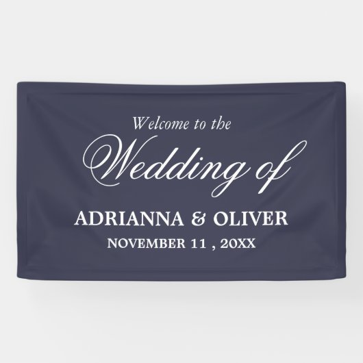 Eenvoudig Elegant Navy Blue Welcome Weddenschap Spandoek (Horizontaal)