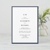 Eenvoudig Elegant Navy Blue & White Monogram Wedde Kaart (Staand voorkant)
