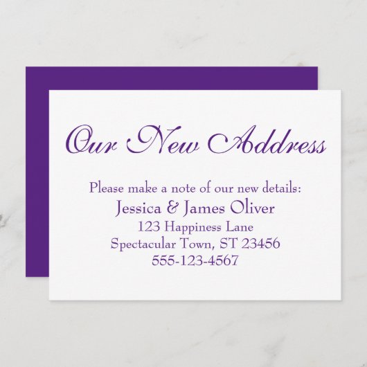 Eenvoudig, elegant ons nieuwe adres Paars op wit Informatiekaartje (Voorkant / Achterkant)