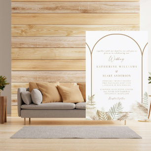 Eenvoudig Elegant Pampas & Gold Neutrale Uitnodigi Kaart