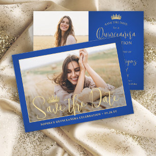 Eenvoudig Elegant Quinceañera 2 Foto Royal Blue Go Save The Date