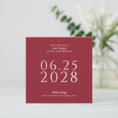 Eenvoudig Elegant Rode Plein Bewaar de Datum met F Save The Date (Staand voorkant)