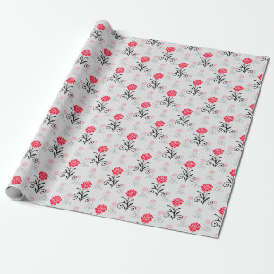 Eenvoudig Elegant Rood Bloempatroon Cadeaupapier