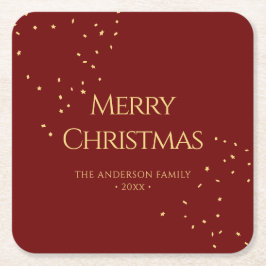 Eenvoudig Elegant Rood & Goud Confetti Vrolijk Ker Vierkante Kartonnen Onderzetter