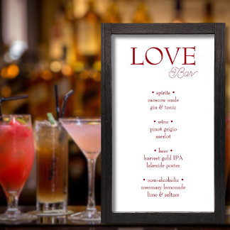 Eenvoudig Elegant Rood Liefde Trouw Bar Bord Foto Afdruk