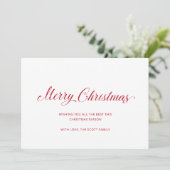 Eenvoudig Elegant Rood Script Modern Christmas Feestdagenkaart (Staand voorkant)