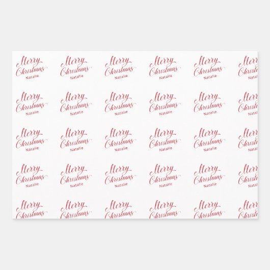 Eenvoudig Elegant Rood Script Modern Christmas Inpakpapier Vel (Voorkant 2)