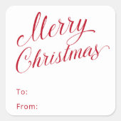 Eenvoudig Elegant Rood Script Modern Christmas Vierkante Sticker (Voorkant)
