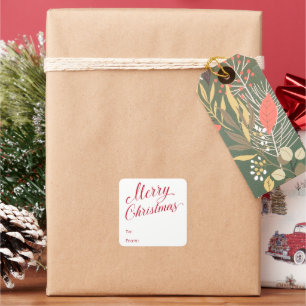 Eenvoudig Elegant Rood Script Modern Christmas Vierkante Sticker