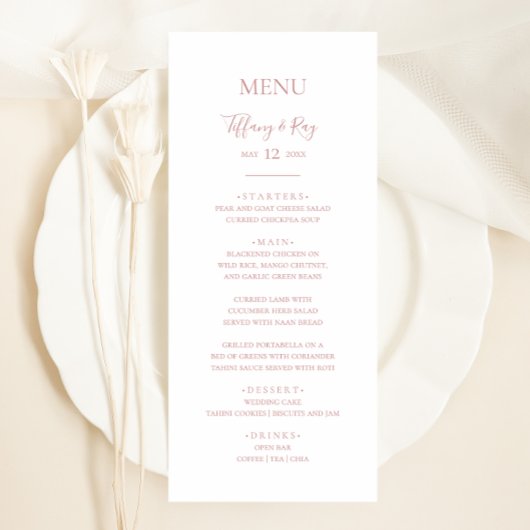 Eenvoudig Elegant Roos Gold Weddenrenmenu Menu