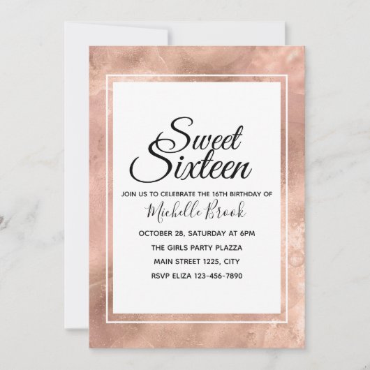 Eenvoudig Elegant Roos Sweet Sixteen Kaart (Voorkant)