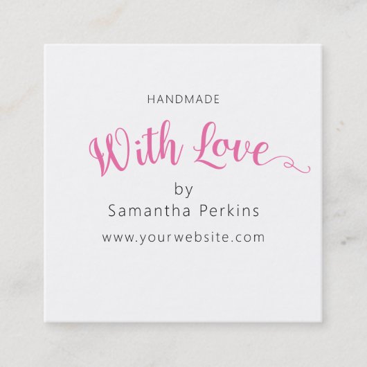 Eenvoudig Elegant Roze en Wit Handgemaakt Met Lief Vierkante Visitekaartje (Voorkant)