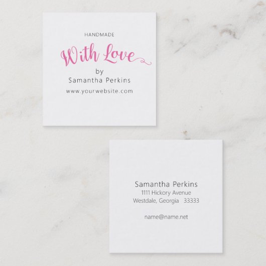 Eenvoudig Elegant Roze en Wit Handgemaakt Met Lief Vierkante Visitekaartje (Voorkant / Achterkant)