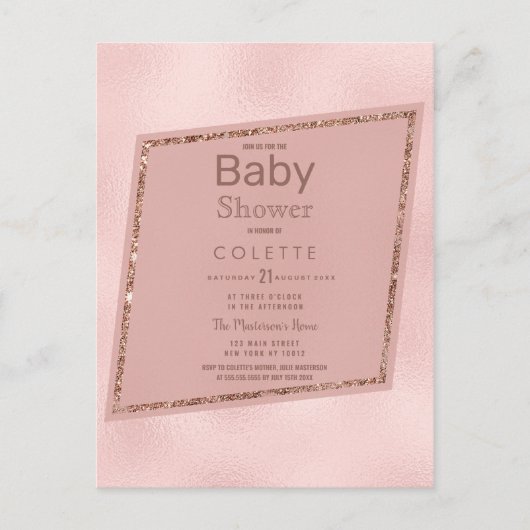 Eenvoudig Elegant Roze Gouden Glitter Baby shower Uitnodiging Briefkaart (Voorkant)