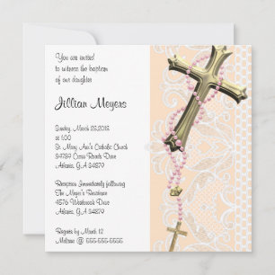 Eenvoudig elegant roze kruis baptisme/Christening Kaart