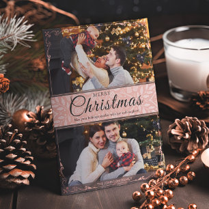 Eenvoudig Elegant Roze Lijst 2 Foto Kerstmis Feestdagenkaart