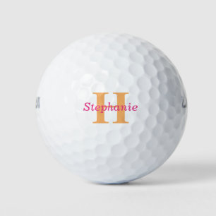 Eenvoudig elegant roze Oranje monogram Naam Modern Golfballen