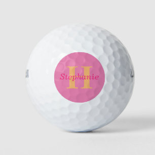 Eenvoudig elegant roze Oranje monogram Naam Modern Golfballen