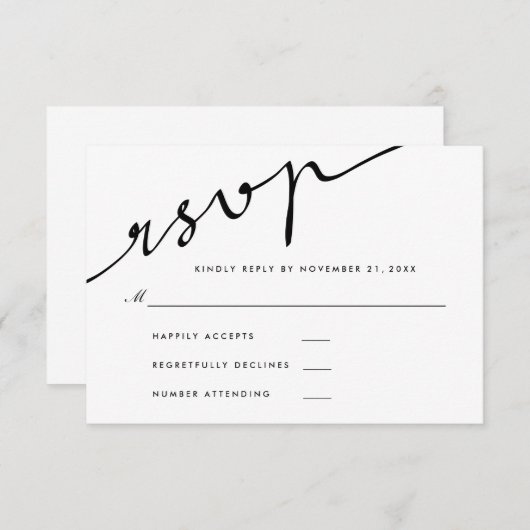 Eenvoudig Elegant RSVP Calligraphy Script Weduwen (Voorkant / Achterkant)