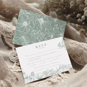 Eenvoudig Elegant Saliegroen Tuin Bruiloft RSVP Informatiekaartje