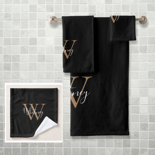 Eenvoudig Elegant Schrift Monogram Zwart en Goud Bad Handdoek