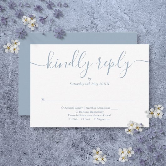 Eenvoudig Elegant Schrift Stof Blauw RSVP Kaartje