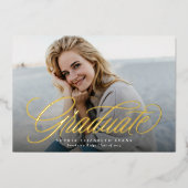 Eenvoudig elegant script afstuderen foto afstudere folie uitnodiging (Voorkant)