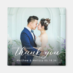 Eenvoudig Elegant Script Bedankt Trouwfoto Magneet