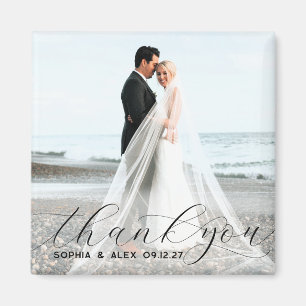 Eenvoudig Elegant Script Bedankt Trouwfoto Magneet