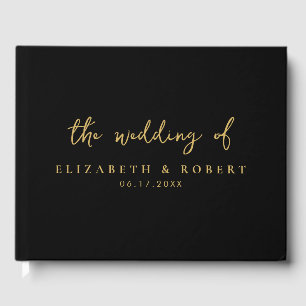 Eenvoudig elegant Script Black Gold Wedding Gastenboek