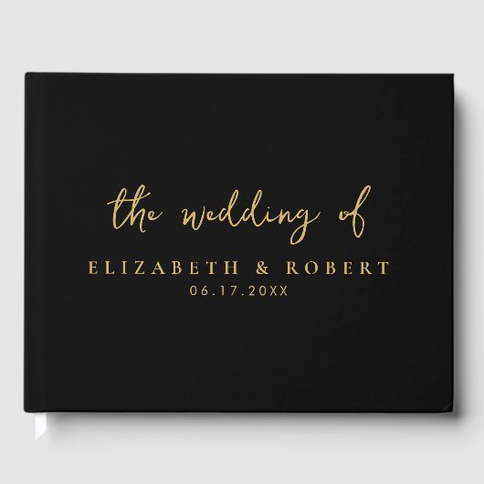 Eenvoudig elegant Script Black Gold Wedding Gastenboek (Voorkant)
