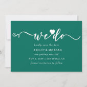 Eenvoudig elegant script Blauwgroen groen hart dat Save The Date (Voorkant)