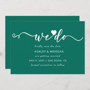 Eenvoudig elegant script Blauwgroen groen hart dat Save The Date