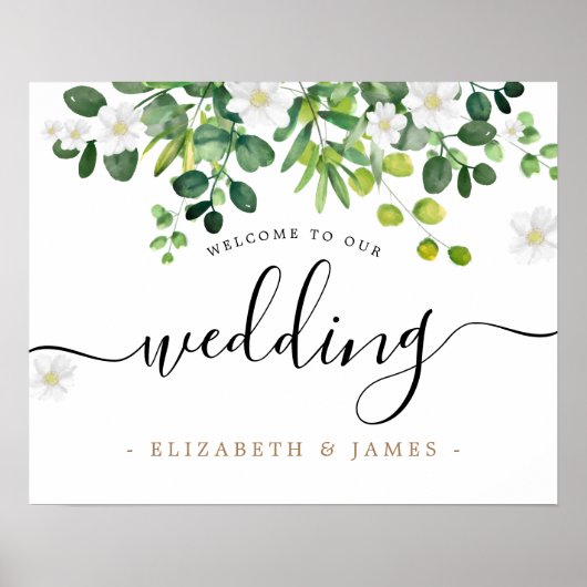Eenvoudig Elegant Script Botanical Greenery Weddin Poster (Voorkant)