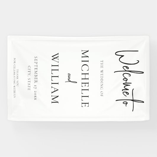 Eenvoudig elegant script bruiloft Welkom Spandoek (Horizontaal)