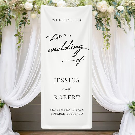 Eenvoudig elegant script bruiloft Welkom Spandoek