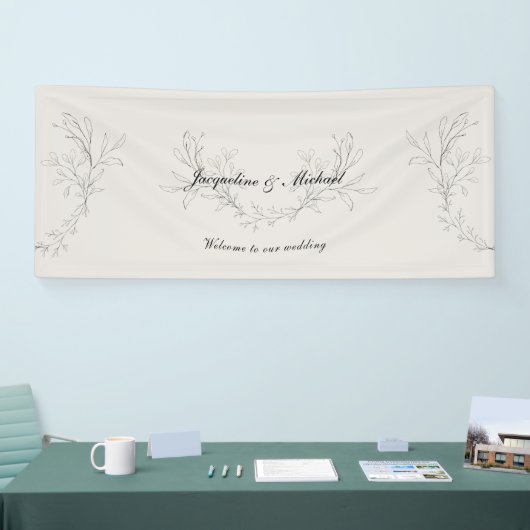 Eenvoudig Elegant Script Cream Welkom bij ons huwe Spandoek (Beurs)