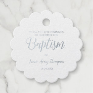Eenvoudig Elegant Script Dank je baby meisje Zilve Bedankjes Labels