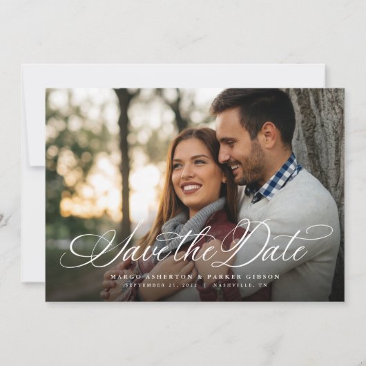 Eenvoudig elegant script één foto horizontaal save the date (Voorkant)