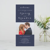 Eenvoudig Elegant Script Foto Marine Blauw Bruilof Programma (Staand voorkant)