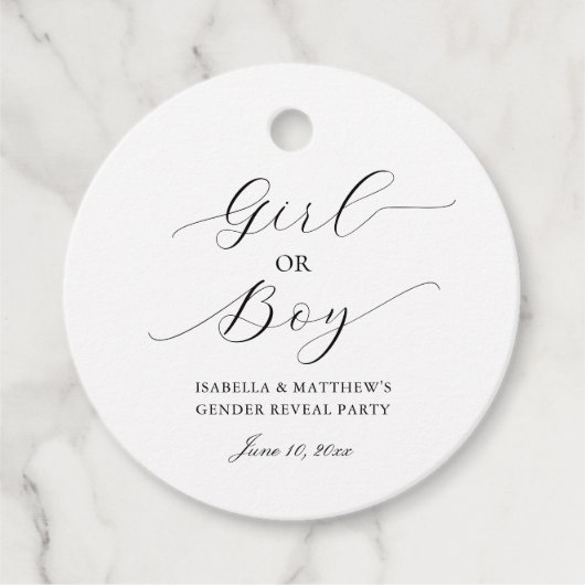 Eenvoudig Elegant Script Geslacht Onthullen Partij Bedankjes Labels (Voorkant)