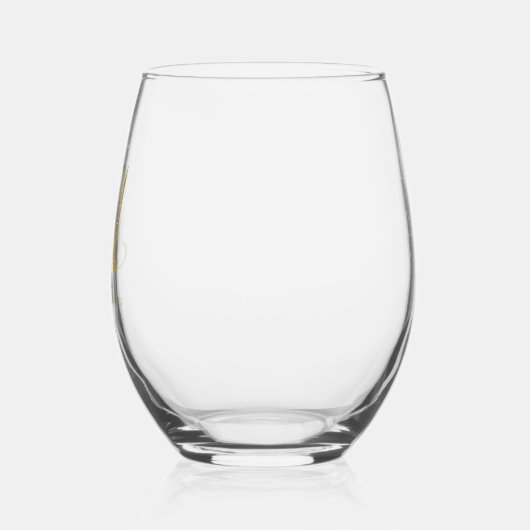 Eenvoudig Elegant Script Goud Monogram Bruiloft Wijnglas Zonder Voet (Links)