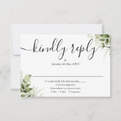 Eenvoudig elegant Script Greenery vertrekt bruilof RSVP Kaartje (Voorkant)