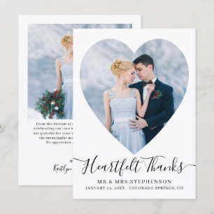 Eenvoudig Elegant Script Heart 2 Photo Wedding Bedankkaart